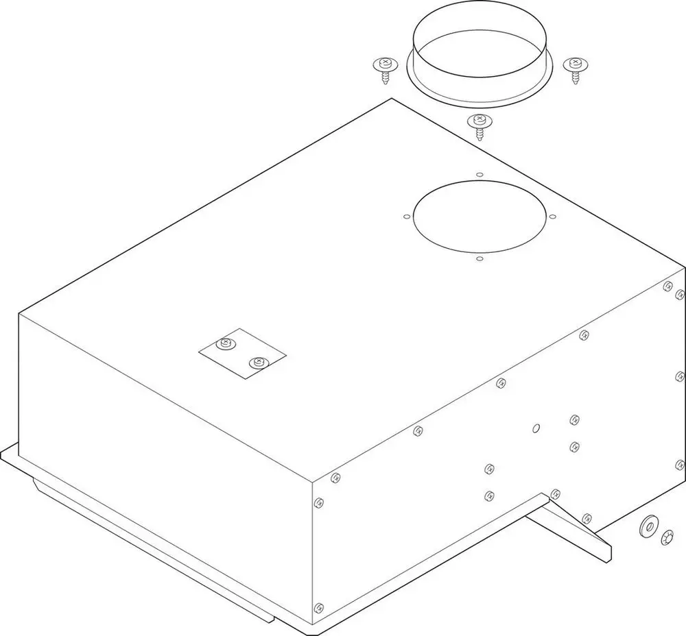 Bosch Strömungssicherung in Draufsicht, mit sichtbaren Schrauben und einem Anschluss für die Luftzirkulation. Die Oberfläche zeigt ein flaches, rechteckiges Gehäuse.